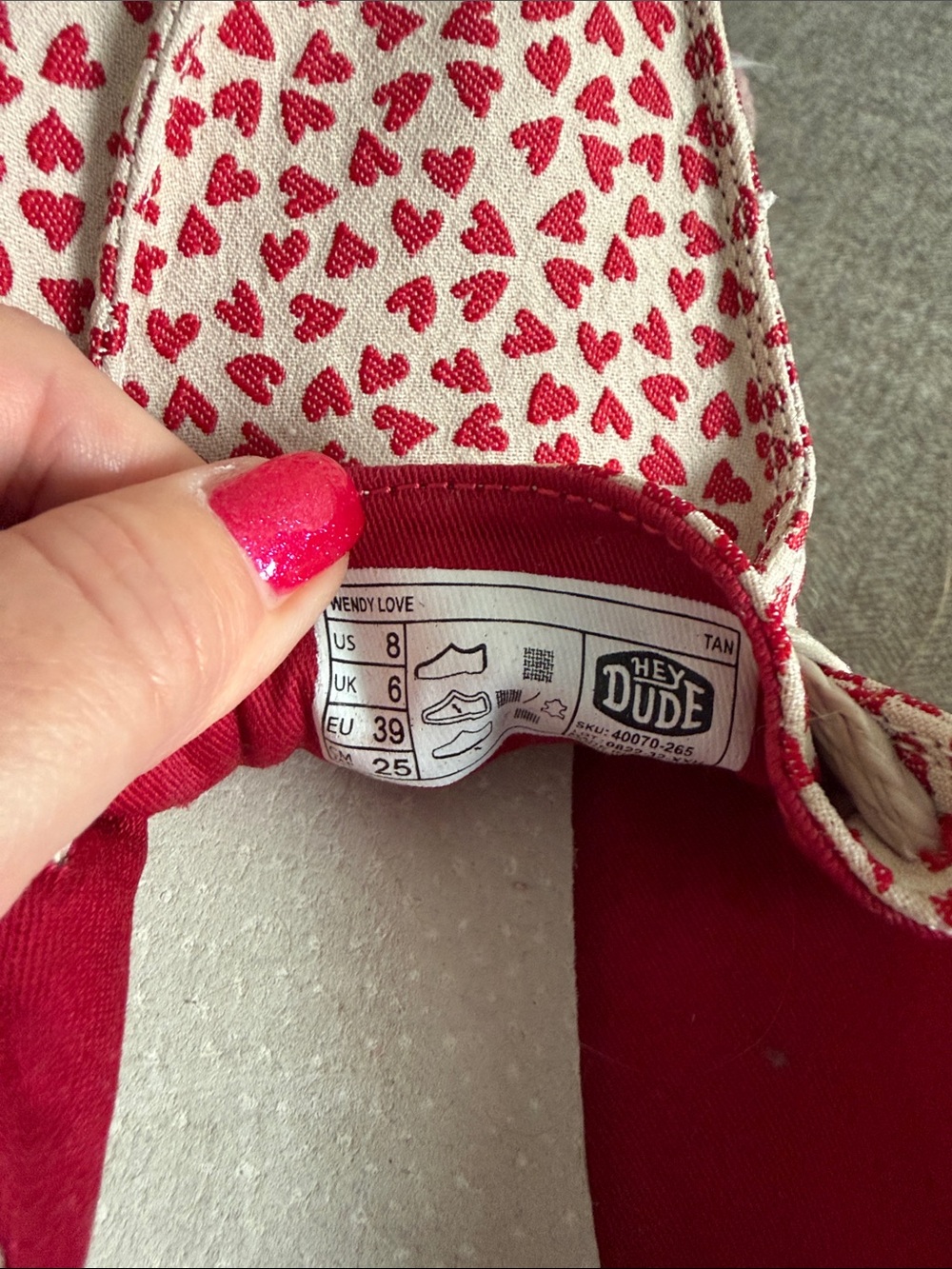 Hey Dude Wendy Love Canvas Slip-Ons - Red Hearts on Cream - Picture 2 of 7